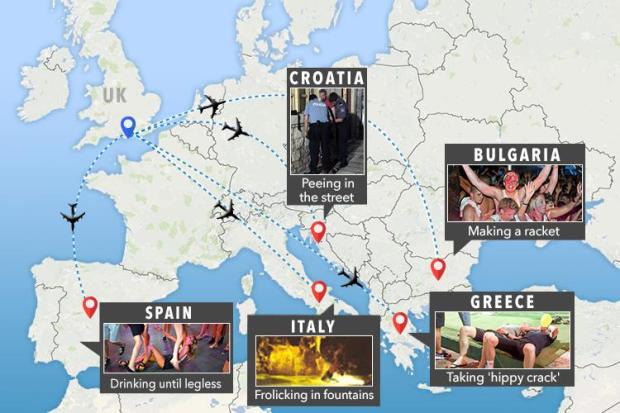 Boozy Brits have been accused of wreaking havoc across southern Europe