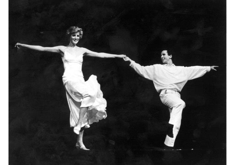  Princess Diana dancing with Wayne Sleep on stage at the Royal Opera House