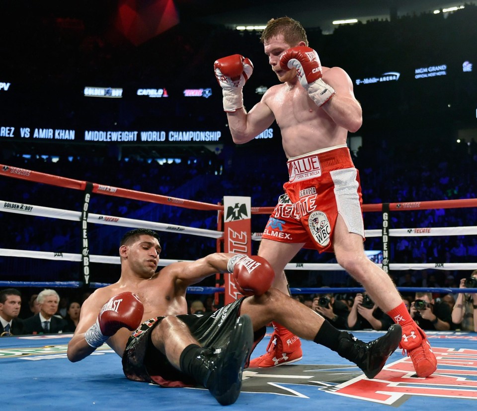 But in the sixth round Canelo delivered a thundering shot that floored Brit boxer Khan