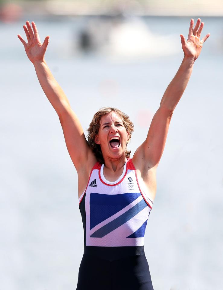  Gold ... Katherine celebrates at London 2012 after Team GB victory