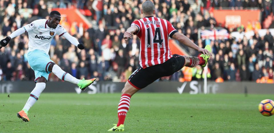 West Hams Pedro Obiang fires home a screamer at St Marys last season