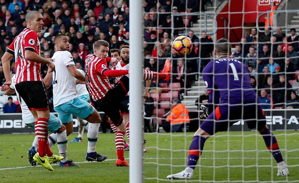 Steve Davis scores an own goal for Southampton against the Hammers last season