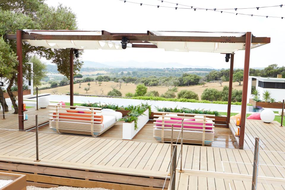  Some fans compared the smoking area to similar spaces at the Love Island villa, like this decking area. Fairy lights were also placed around the villa gardens