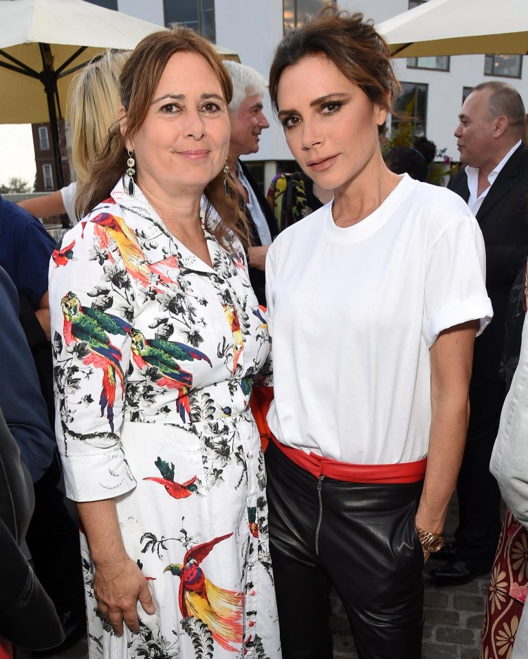 Former Vogue editor Alexandra Shulman poses with fashion designer Victoria Beckham