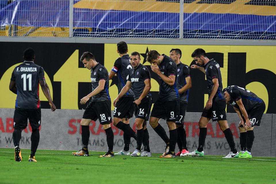 Hadjuk Split celebrate scoring against Levski Sofia in a Europa League qualifer