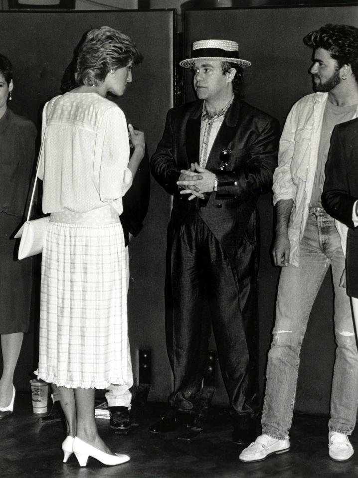  Elton and Diana, pictured with George Michael in 1985, became close friends