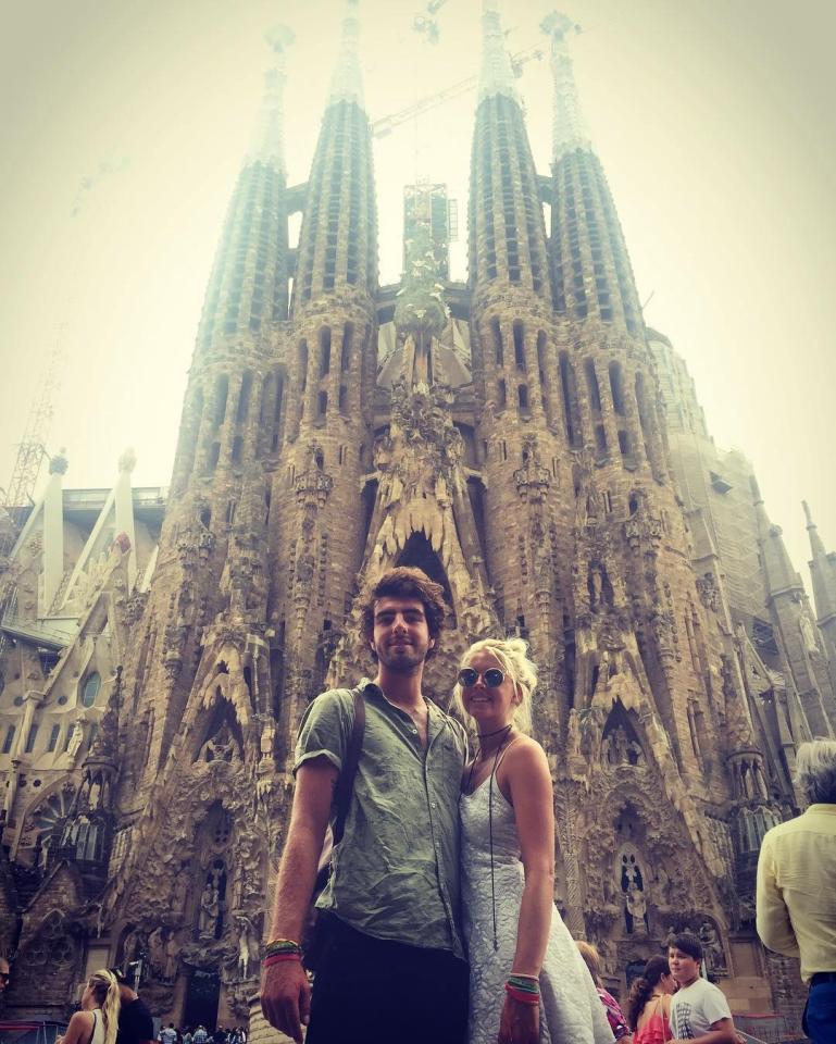  The couple pose outside the Sagrada Familia in Barcelona, which was designed by Gaudi