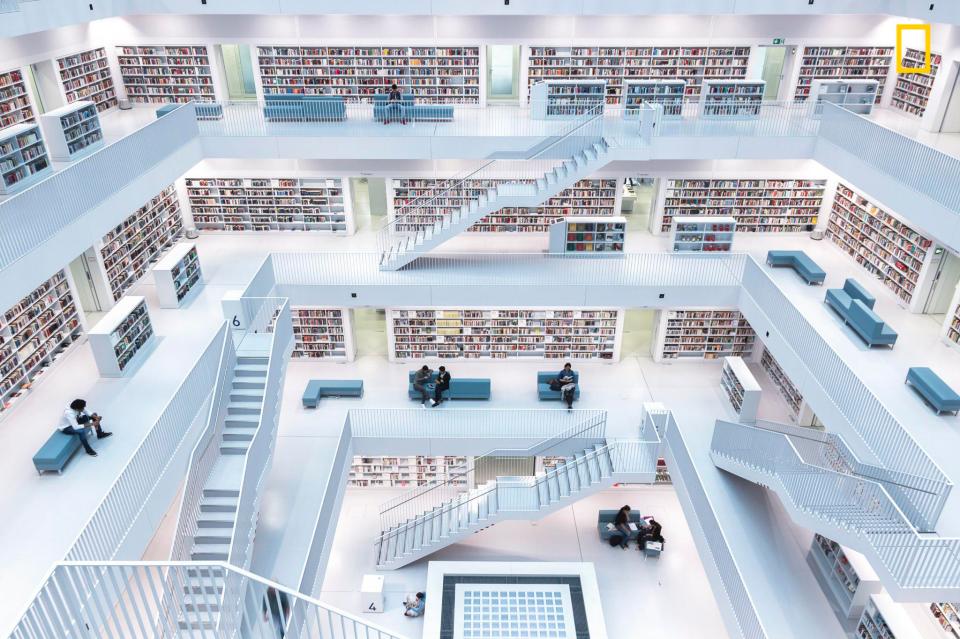  Natural light fills the modern interior of the city library in Stuttgart, Germany