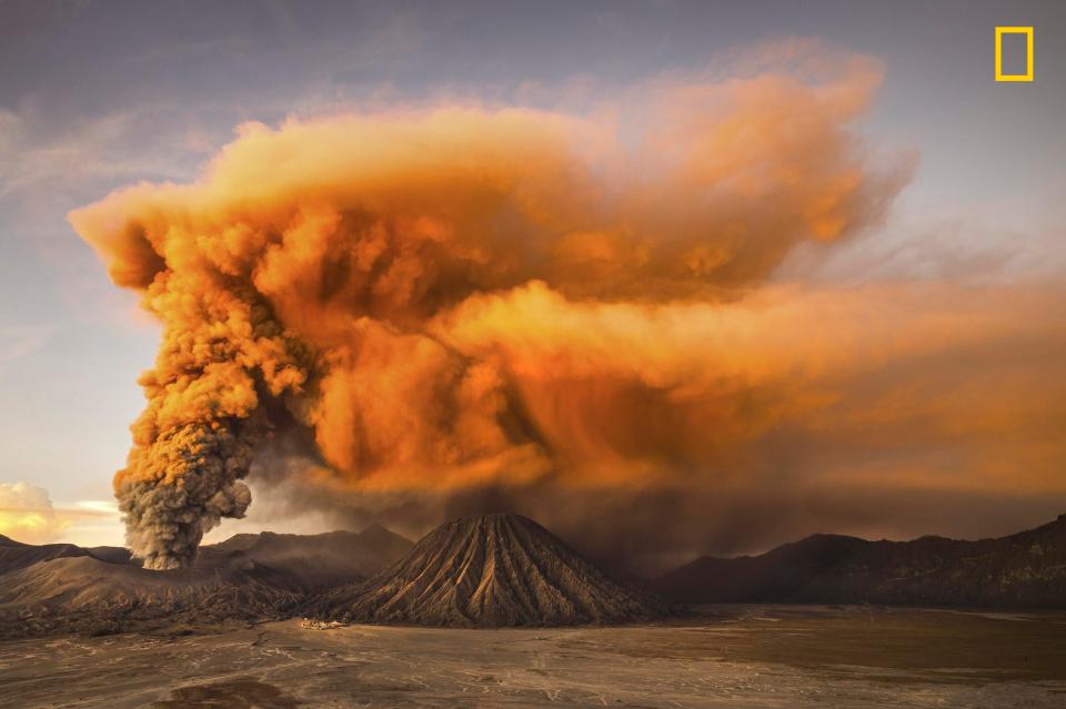  A rare eruption of Mount Bromo, a small but active volcano on East Java, Indonesia