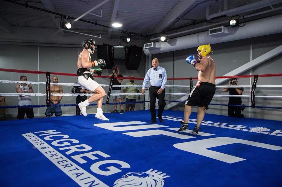 Conor McGregor posted this photo on Instagram of him sparring, saying he doesn't care what gloves he wears