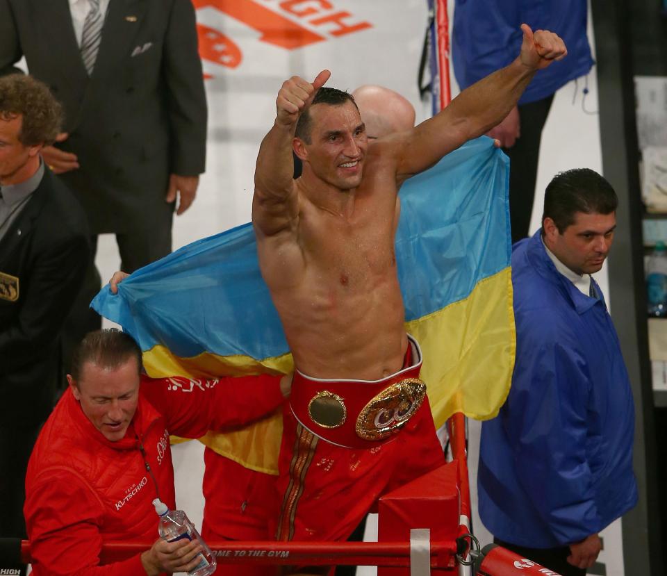  Klitschko celebrates his last win, a unanimous decision against Bryant Jennings at Madison Square Garden in April 2015