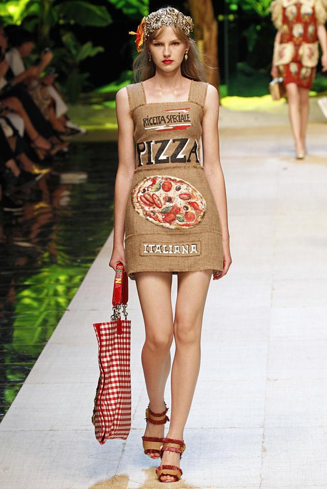 The bag was showcased on the catwalk along with a pizza-themed dress