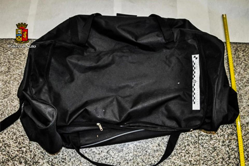  The model was stuffed inside this bag for the two-hour drive from Milan to Turin