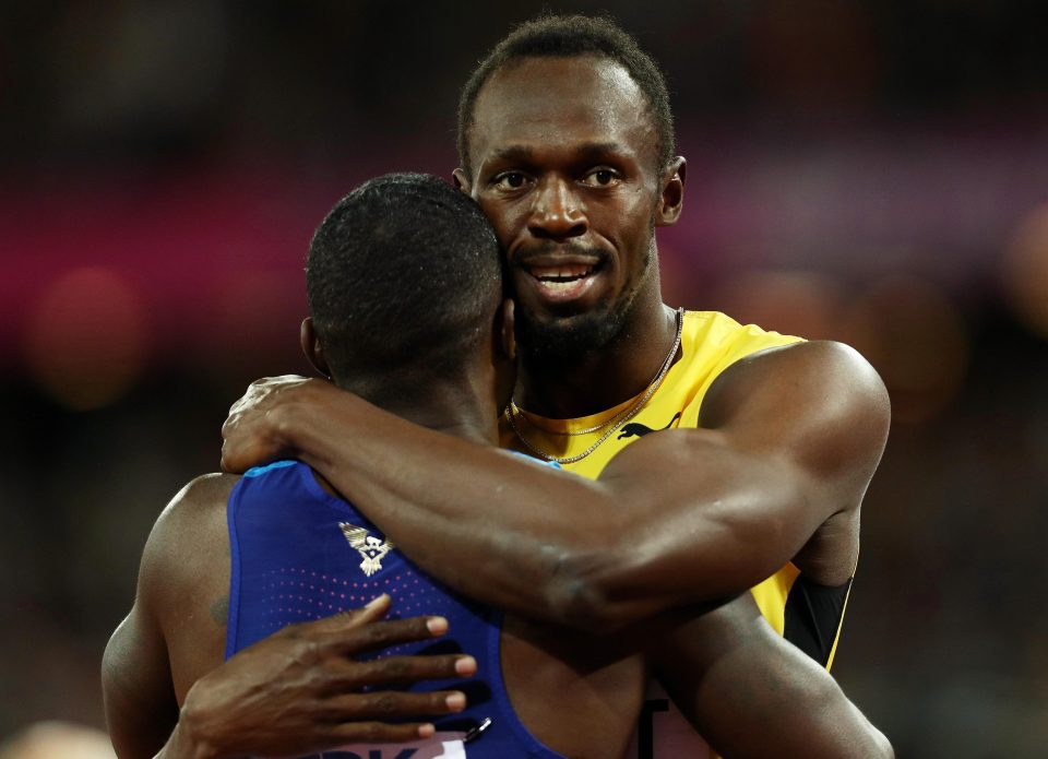  Usain Bolt showed his sportsmanship by congratulating Justin Gatlin on his win