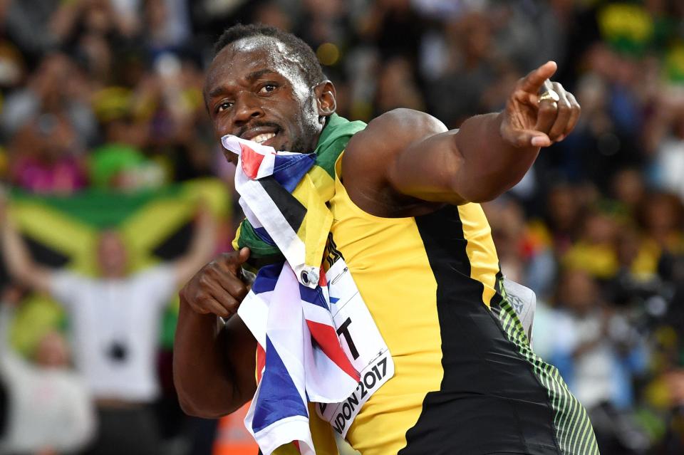  Bolt gave his trademark pose on this finish line as he waved goodbye