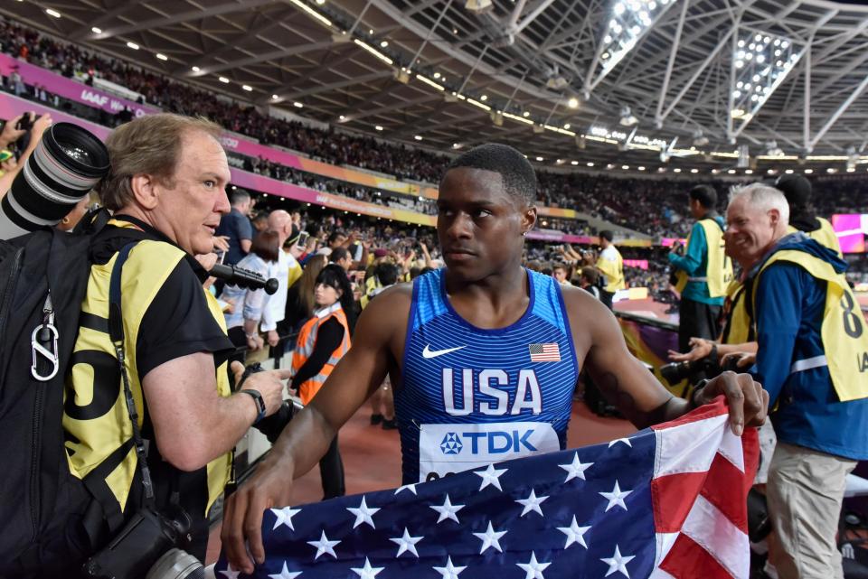 The controversial American sprinter was loudly booed by the London crowd