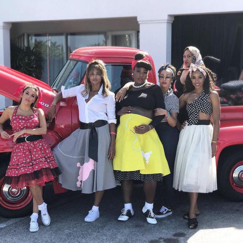  The tennis champ and her celeb pals celebrated the impending arrival with a 1950s-themed baby shower