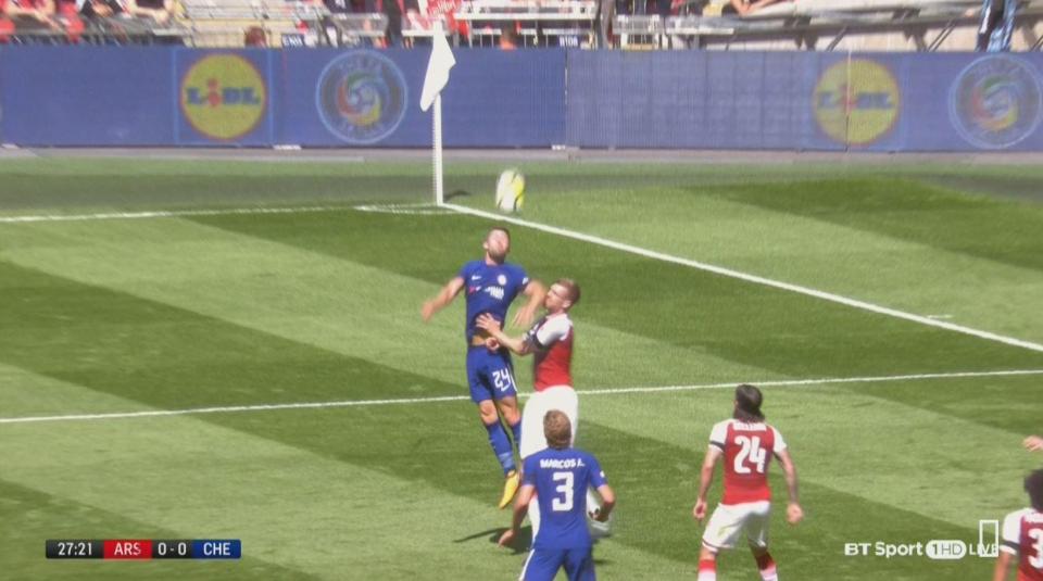  Per Mertesacker had to be substituted from the action after this elbow from the England international