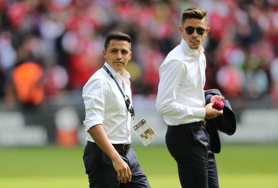 Gabriel, right, was at Wembley along with Alexis Sanchez to watch the Gunners triumph in the Community Shield against Chelsea