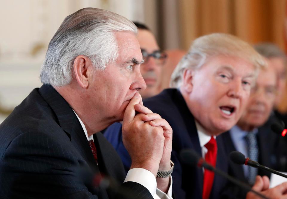  US Secretary of State Rex Tillerson with President Trump. Pressure will mount on the administration to face up to the North Korean threat with military action