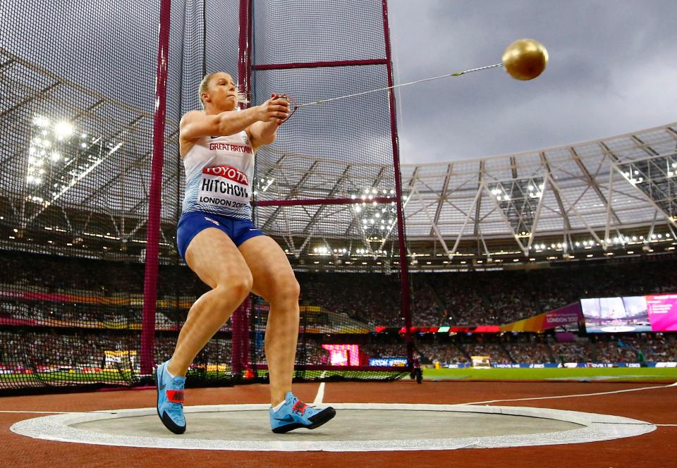 Sophie Hitchon took an early lead with her first throw but found herself in seventh going into the final three efforts