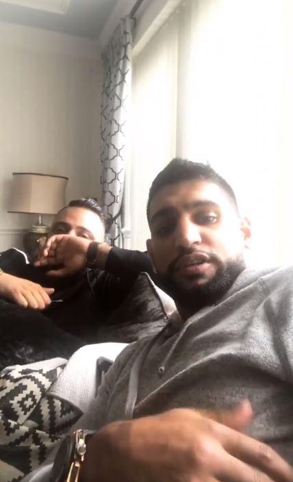 Amir Khan showed off his new watch on Snapchat this morning while hanging out with pals 