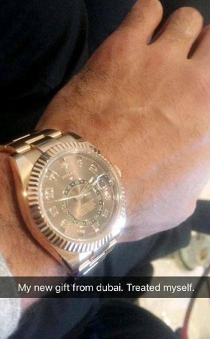 Khan shows off a gold Rolex on Snapchat