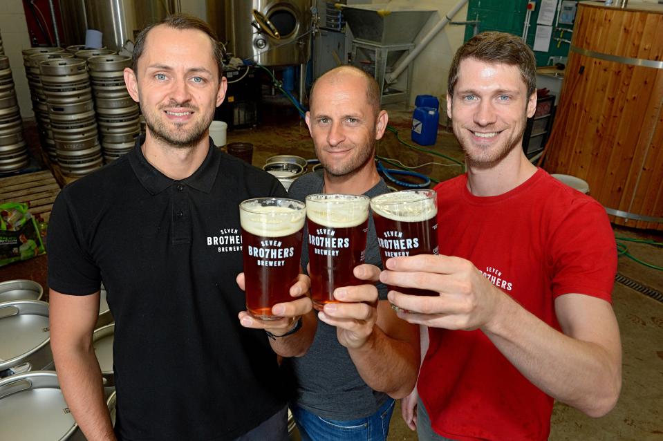  Three of the Seven Bro7ers in their micro-brewery in Salford, Manchester (left to right) Kit McAvoy, 36, Keith McAvoy, 48, Greg McAvoy, 33.