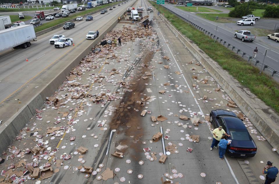 The pizza spill caused traffic chaos in Arkansas