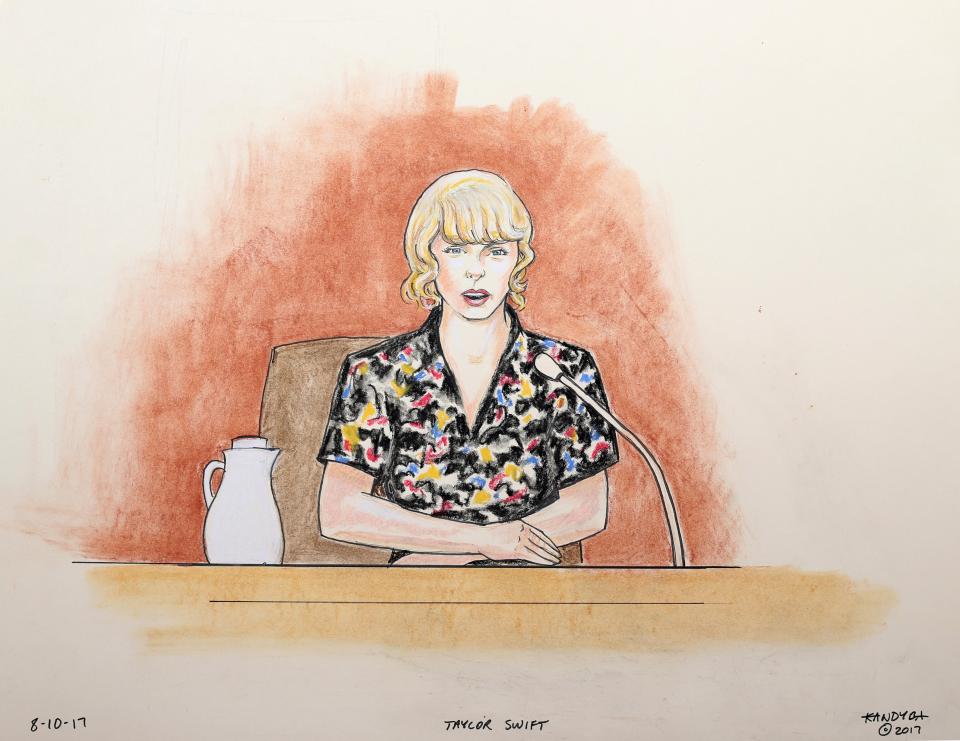  This sketch – of pop star Taylor Swift – was revealed this week after she had given evidence in court