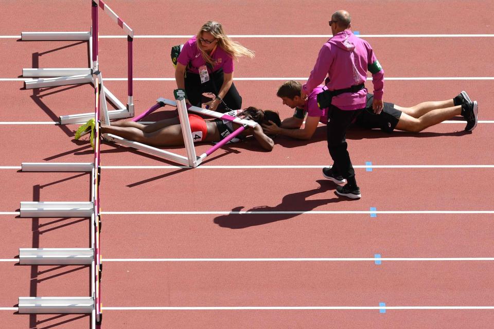 John was carefully seen to on the track before being taken for treatment