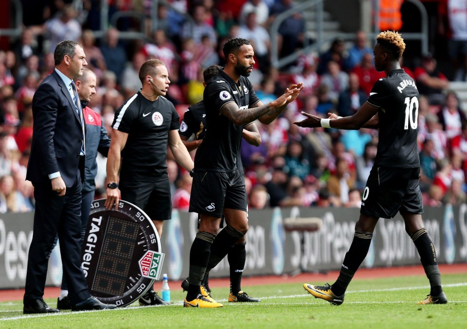 Tammy Abraham is substituted for Kyle Bartley