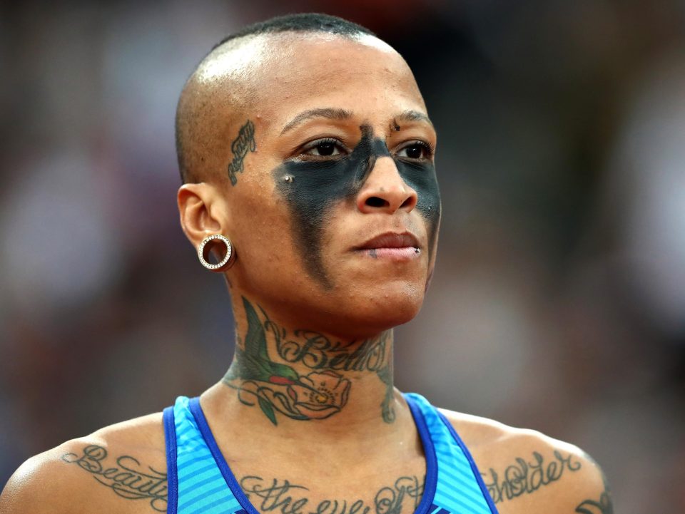 Inika McPherson sported eye make-up during the high jump final