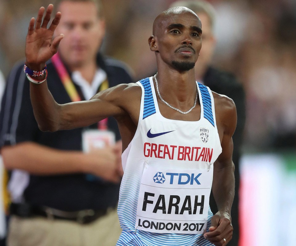 A disappointed Mo Farah waves to the crowd as he was given a standing ovation in his final major track appearance