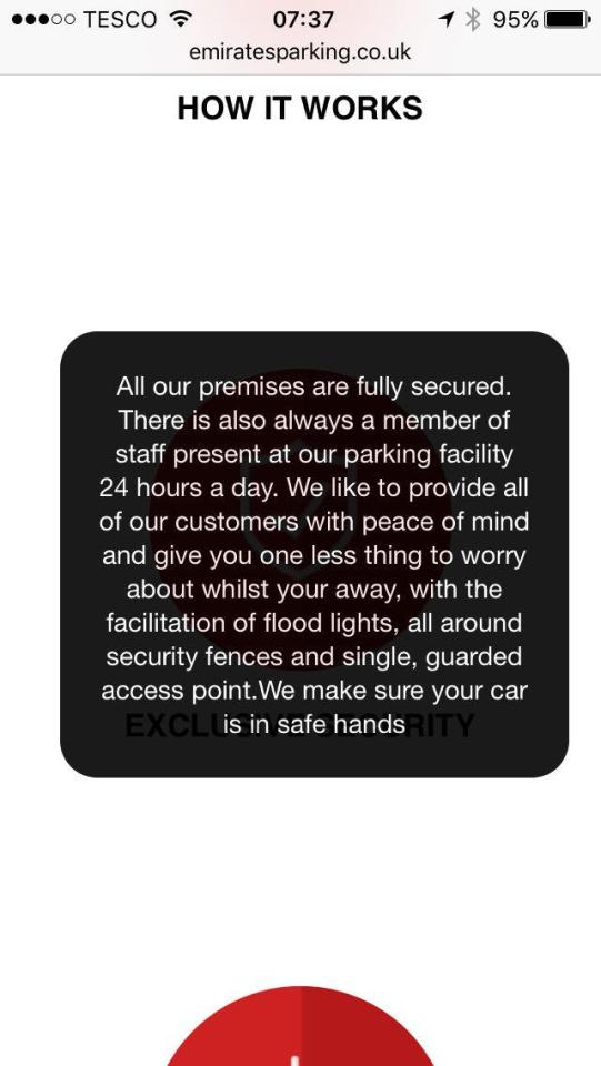  The mobile website boasts about how secure the car parking is
