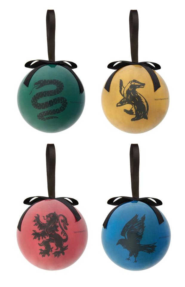  Decorate your Christmas tree with four coloured baubles decorated as the Hogwarts houses, for £4 for the set