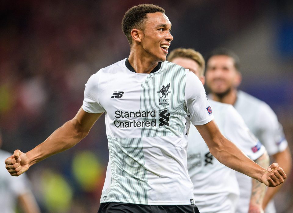  Alexander-Arnold celebrates netting a free-kick against Hoffenheim