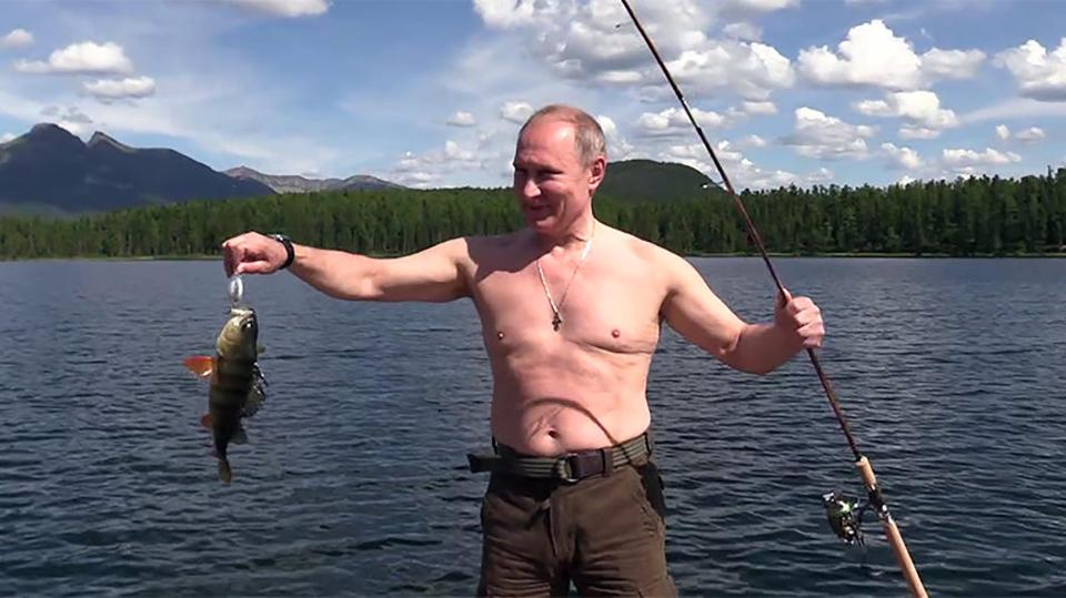  Putin has also showed off his shirtless angling skills on his holidays