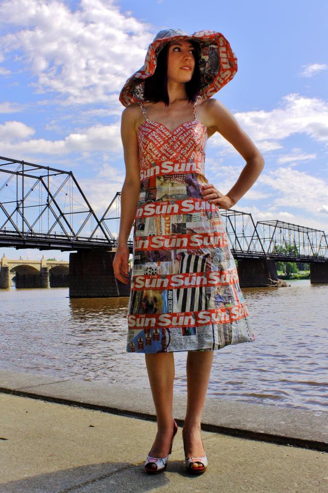 Emily Seilhamer made a Sun dress, hat and shoes out of Britain's favourite newspaper