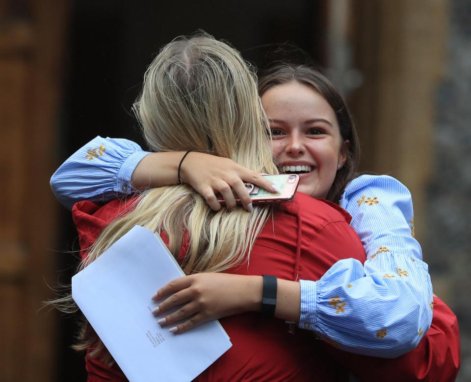  Rachel Jeffrey celebrates after collecting her A-level results at Brighton College