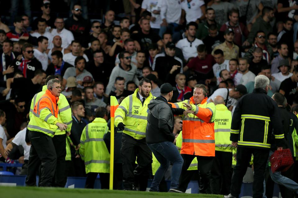 The ugly scenes at Goodison Park delayed play for four minutes