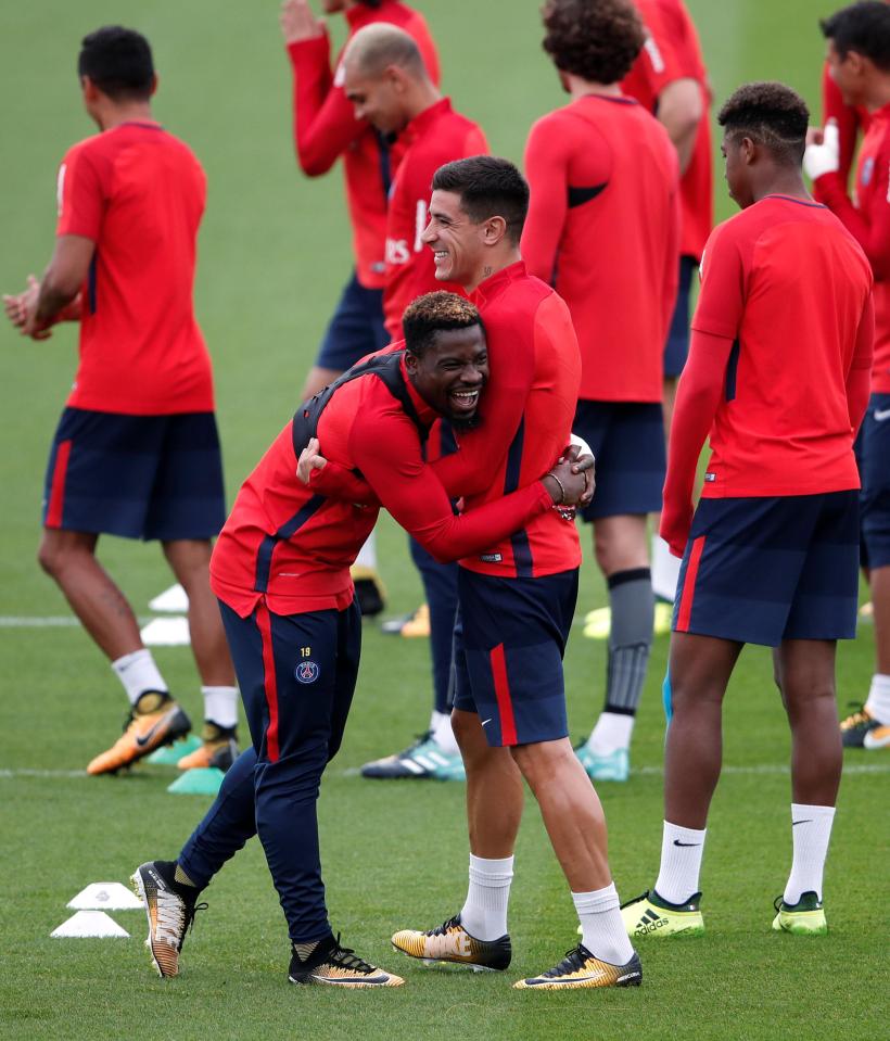 Aurier, with Yuri Berchiche, was in good spirits despite a lack of first-team action this season