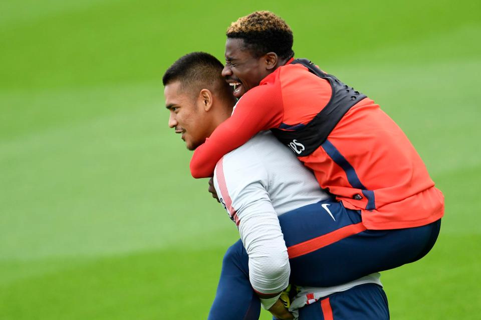  Alphonse Areola and Serge Aurier during training