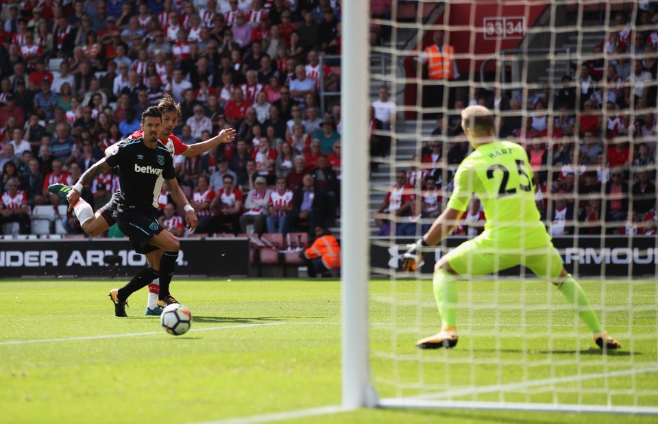 Manolo Gabbiadini shoots low past Joe Hart to open the scoring for Southampton