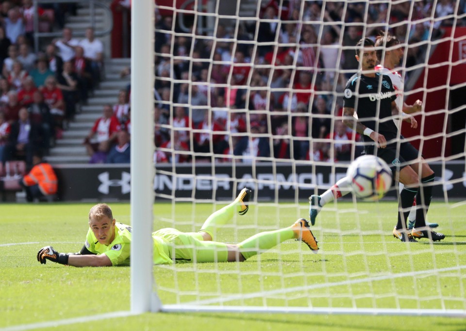 Joe Hart watches as Manolo Gabbiadini fires Southampton into the lead against West Ham