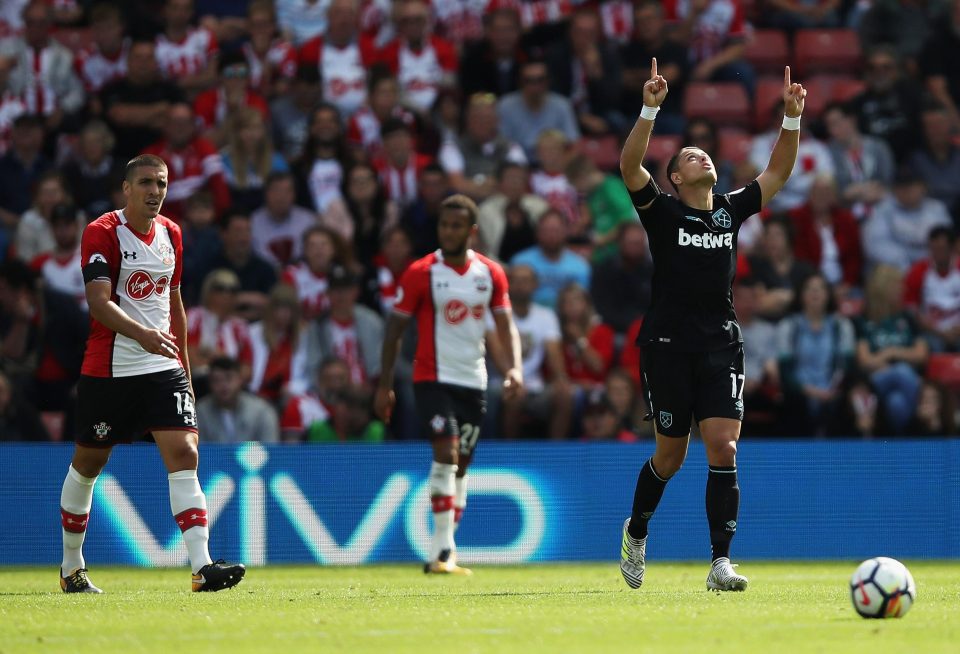 Hernandez celebrates after scoring his first goal since joining West Ham