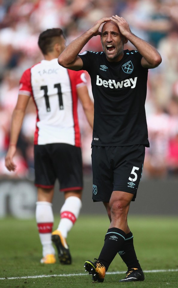 Pablo Zabaleta is distraught after giving away the late penalty that cost West Ham a point