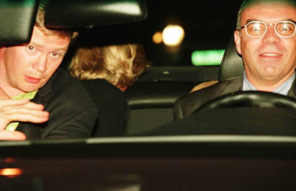 The last known picture of Princess Diana with bodyguard Trevor Rees-Jones, left, and driver Henri Paul 