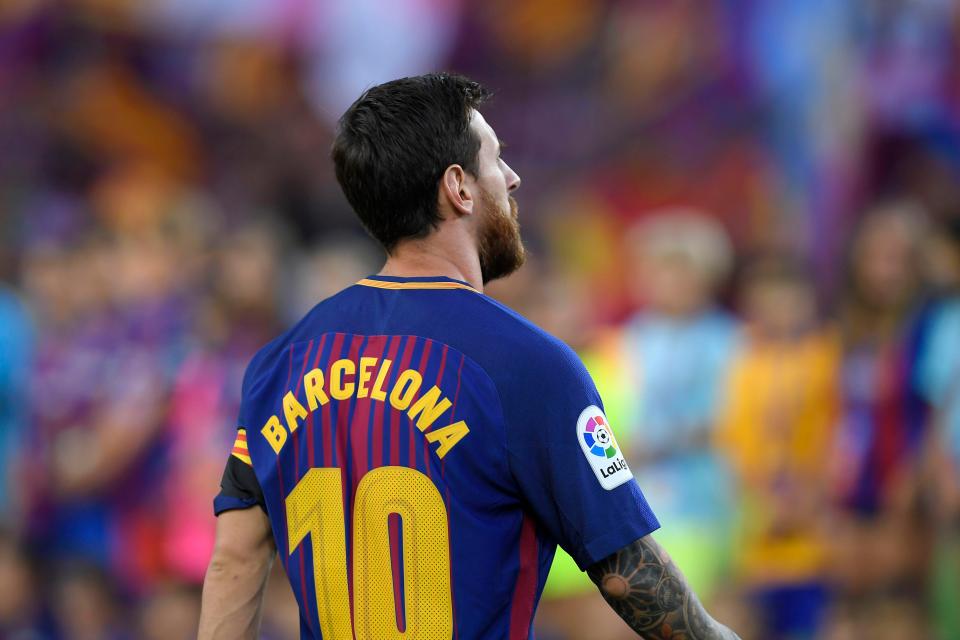 Lionel Messi lined up for the game with 'Barcelona' emblazoned on his back