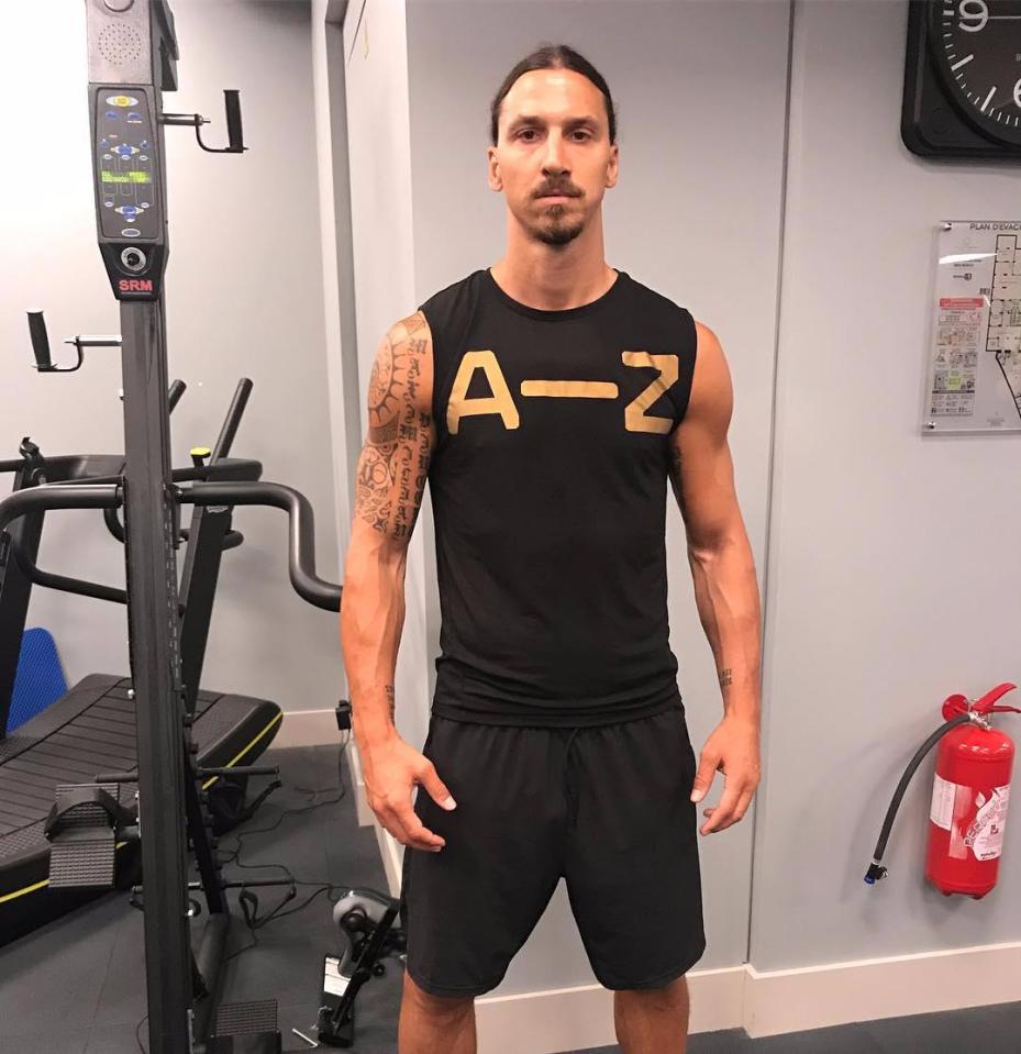 Zlatan Ibrahimovic shows his physique as he nears recovery from injury